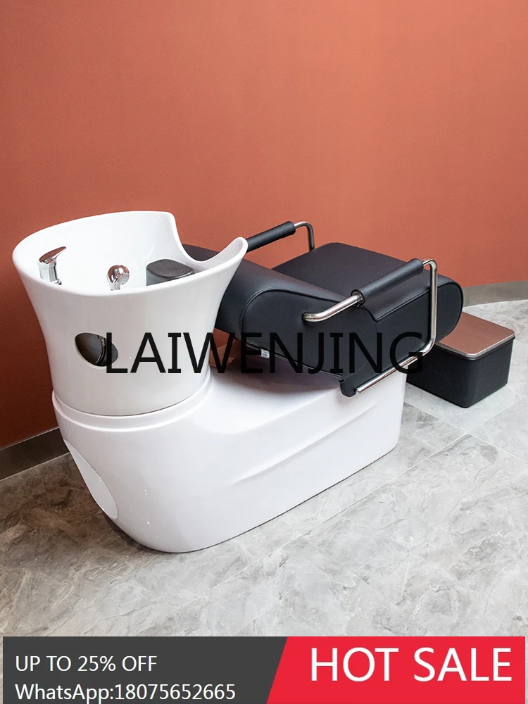 Simple Barber Shop Half Lying Shampoo Chair for Hair Salon Fiberglass Beauty Salon Ceramic Basin Flushing Bed