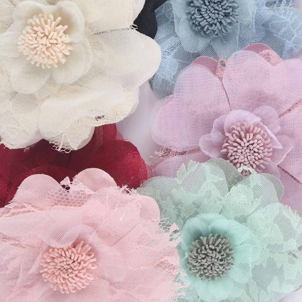 

New 10 pieces of artificial flower 9cm cloth DIY handmade hair jewelry lace ironing set flower brooch