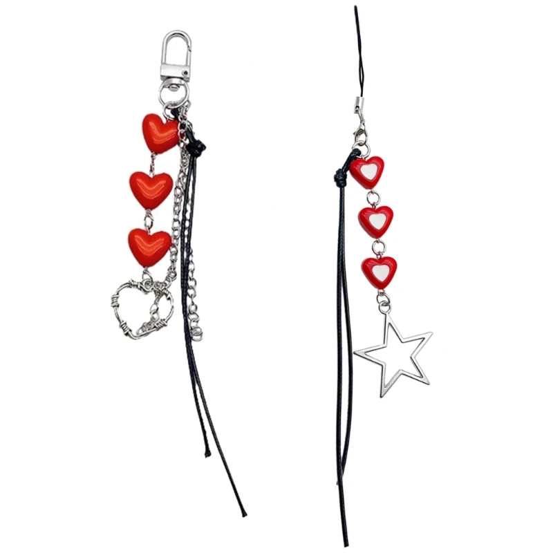 Unique Beaded Keychain with Heart/Star shaped Accessory for Fashion Enthusiasts