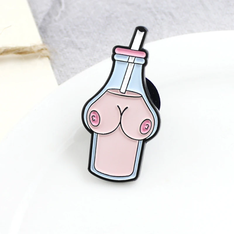 Broche de pecho para mujer, arcoíris, corazón, botella de leche, pecho, labios negros, Sexy, insignia, joyería, lesbiana, Gay