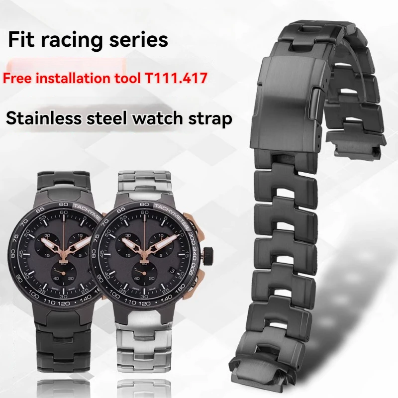 For Tissot Racing Bike Model T111.41 Solid Stainless Steel Watch Band Strap T111.417A Protruding Metal Bracelet Wristband 18mm