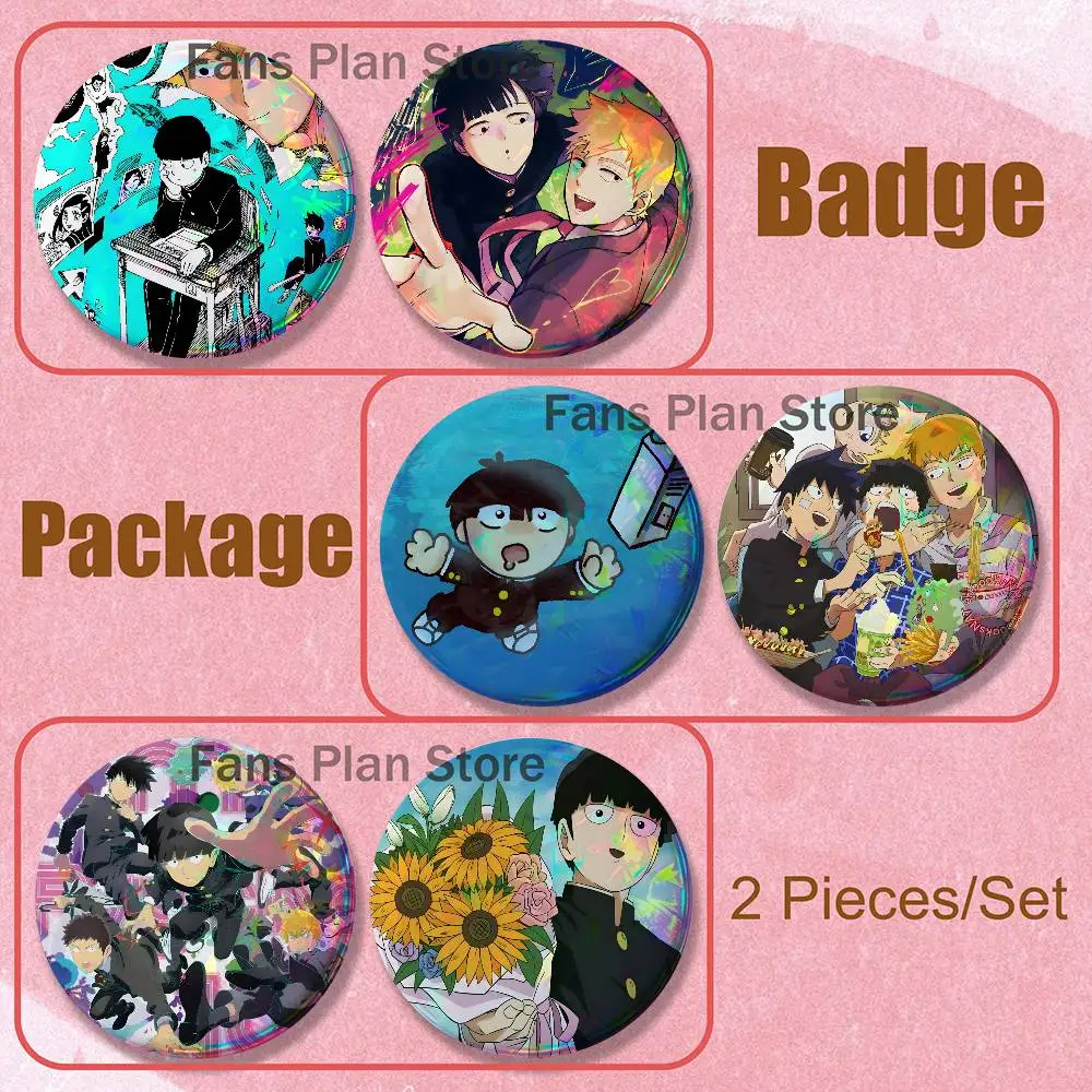 M-Mob Psycho 100 Brooches For Backpack Accessories 25,32,44,58,75mm Round Enamel Pins 2-piece Set Cartoon Anime Badge