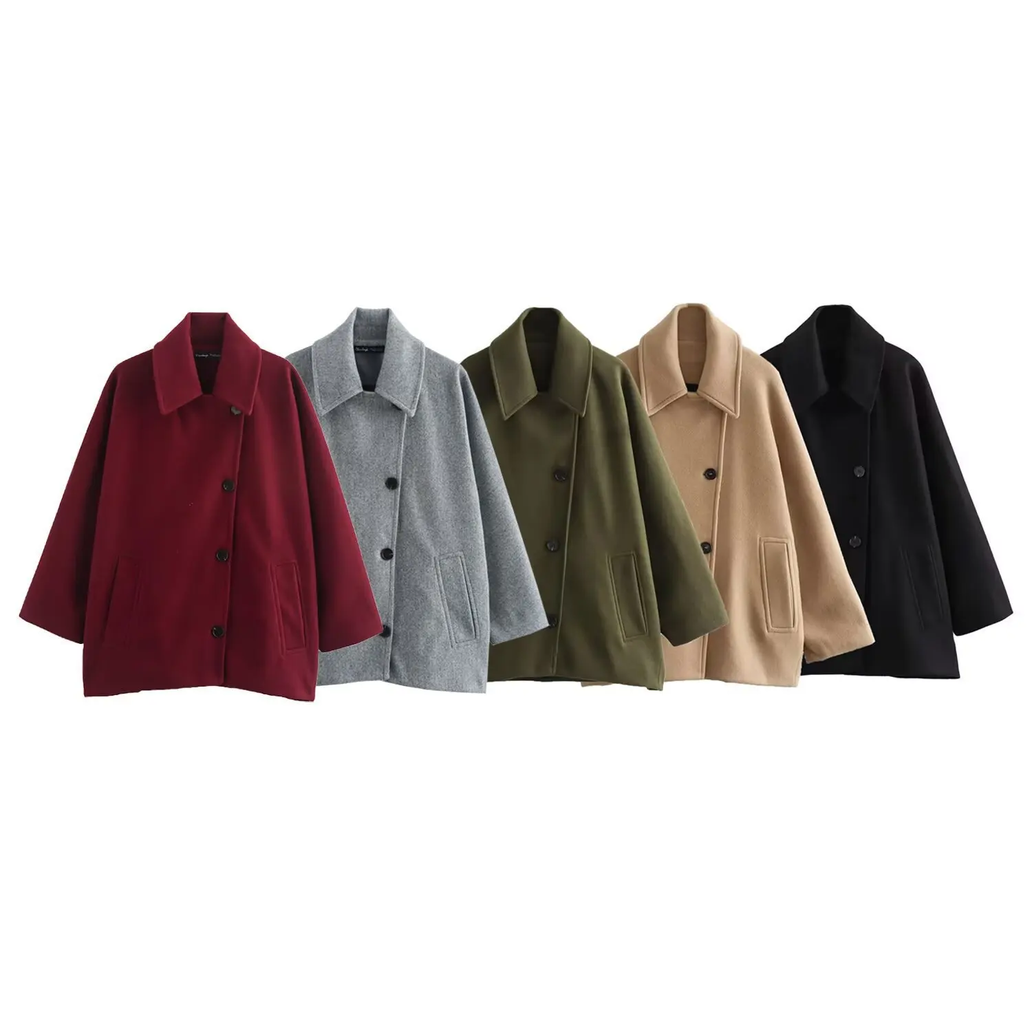 Schicker französischer Tweed-Mantel für Damen, mit Reverskragen, Fledermausärmeln, einreihiger Knopfleiste, Taschen, locker geschnitten, kurz, warm, eleganter Wintermantel. – Detail 7