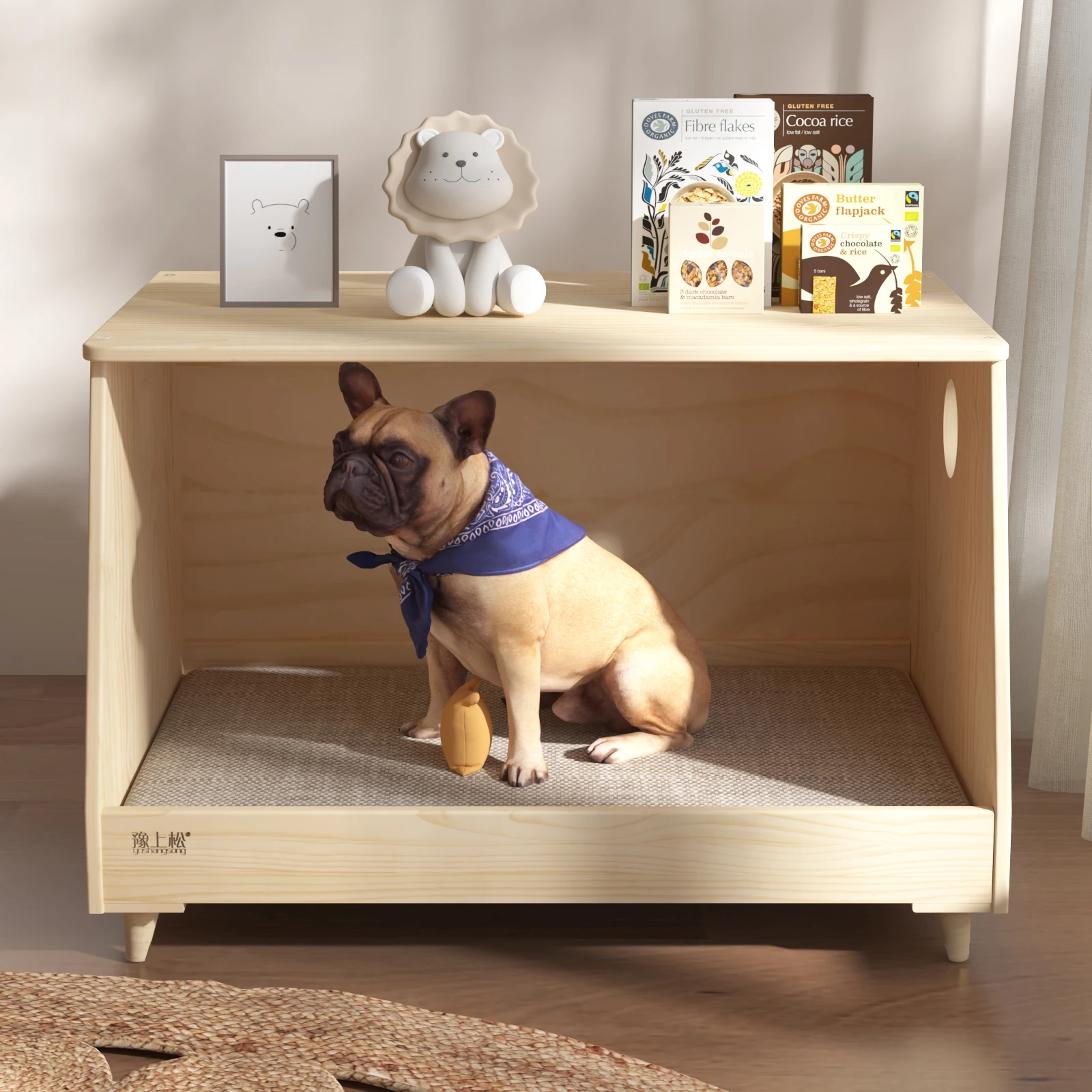 

Kennel Solid wood dog house Small dog house Luxury villa Wooden bedside pet bed Moisture-proof in all seasons