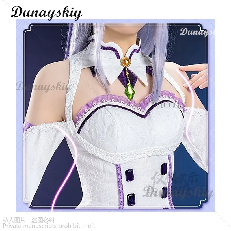 Anime Re Zero Kara Hajimeru Isekai Seikatsu Emilia disfraces de Cosplay para mujer vestido con tocado para fiesta de Halloween Lolita Cos