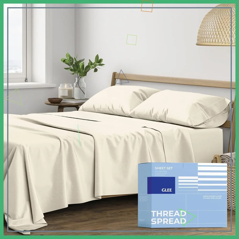 

King Size 100% Cotton Sheets Set - 400 Thread Count, 4 PC, Ivory, 16" Deep Pocket, Cooling Bed Sheets for Hot Sleepers