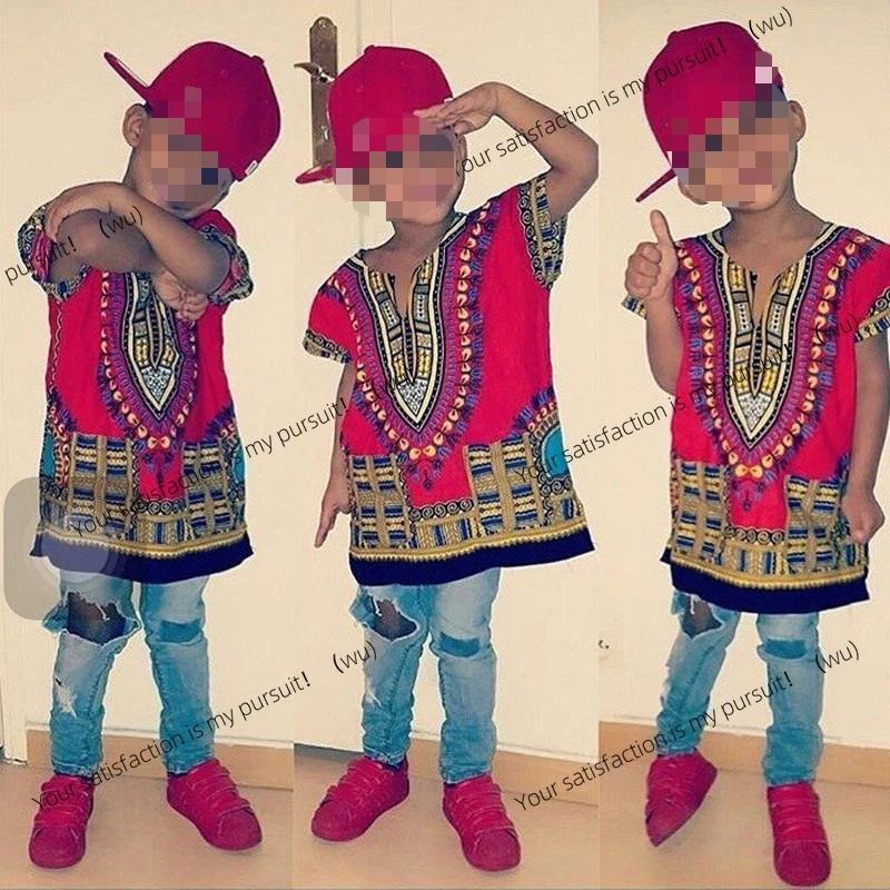

ZOCI-New Fashion Design Traditional African Print Dasiki T-Shirt for Boys and Girls