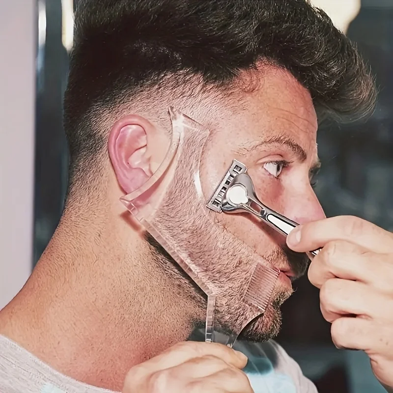 Herramienta de aseo para hombres con peine incorporado y plantilla para dar forma a la barba, compatible con todas las afeitadoras eléctricas, recortadoras y tijeras