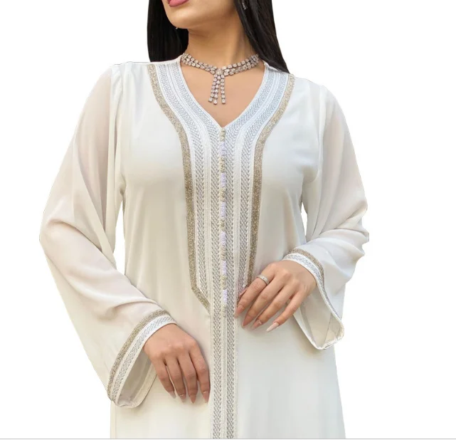 White Kaftan Dubai Abaya Turkey Muslim Hijab Dress Islam Abayas Dresses For Women Robe Djellaba Caftan Ensemble Femme Musulmane