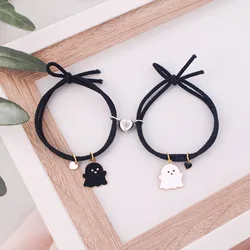 2Pcs/Set Ghost Braided Rope Matching Couple Bracelet For Women Men Romantic Heart Magnetic Distance Bracelets Halloween Jewelry