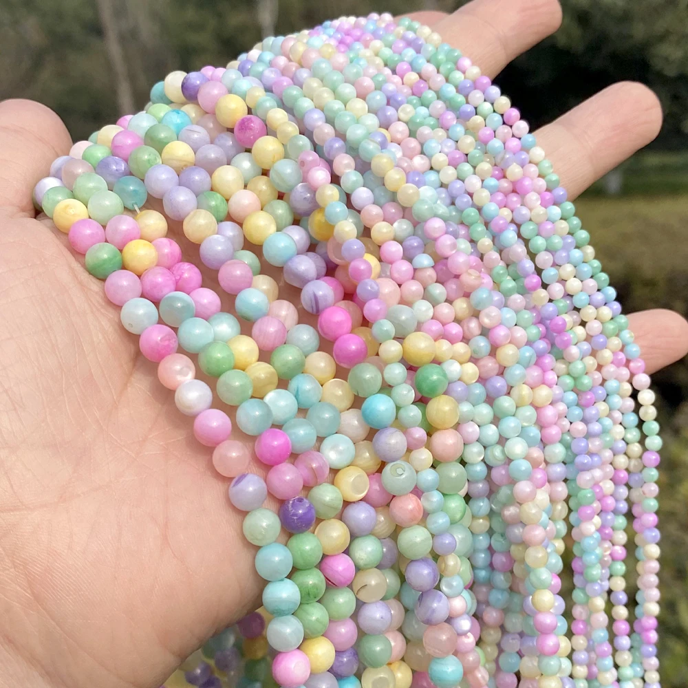 2/3/4/5/6mm Natural Shell Beads Macaron Round Loose Spacer Beads Crafts for DIY Jewelry Making Bracelet Necklace Earrings 15”