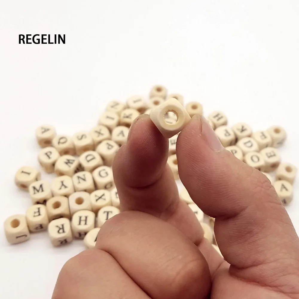 10mm 100pcs Square Natural Wooden Alphabet Beads A-Z 0-9 Letter beads for bracelets Spacer Baby Smooth Teether Jewelry Pacifier