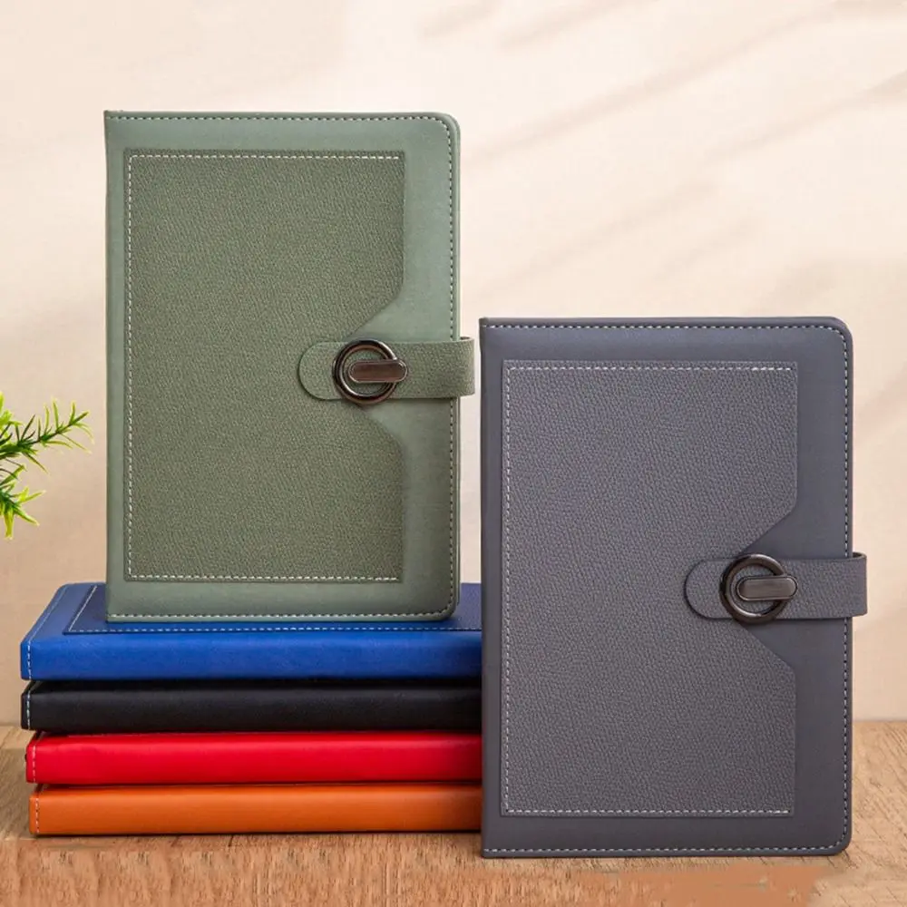 

200 Pages A5 Notebook Magnetic Suction Buckle PU Leather Cover Business Office Notebook Wear-resistant Horizontal Line