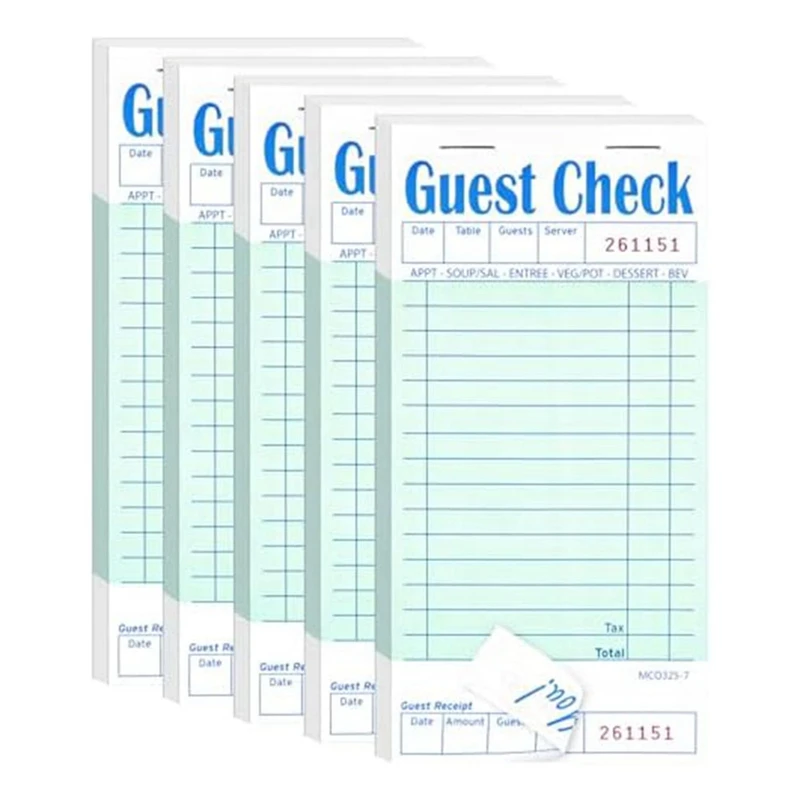 5 Pack Guest Check Books Server Note Pads For Restaurant Restaurant Order Pad 50 Sheets/Pack