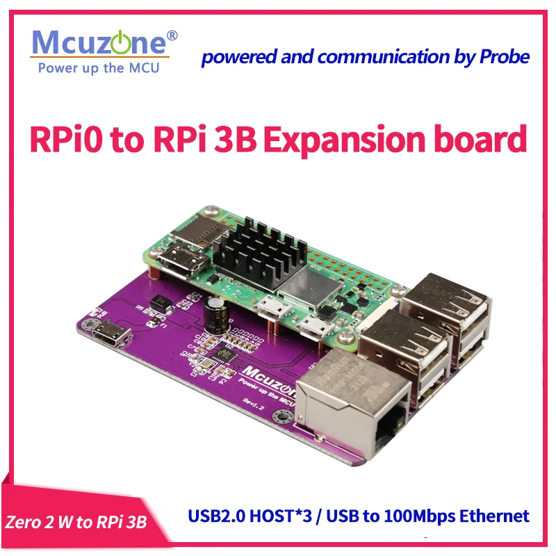 

(RPi0 TO 3B board)Zero2 W to Raspberry pi 3B expansion board,100Mbps Ethernet and USB Host,Gold plated probes connection