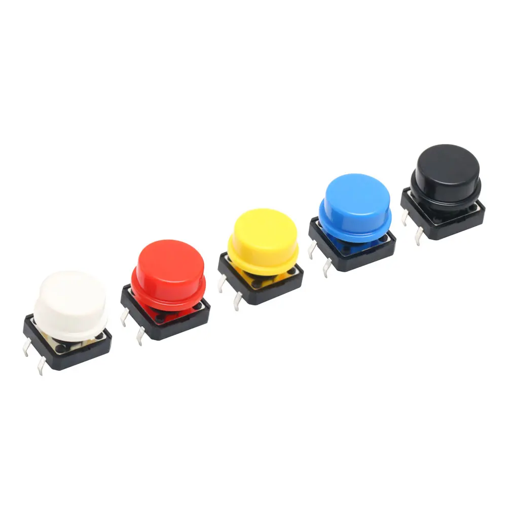 Bouton poussoir tactile momentané avec kit, micro-interrupteur, blanc, noir, jaune, bleu, rouge, 12x12x7,3mm, 12x12x7.3mm