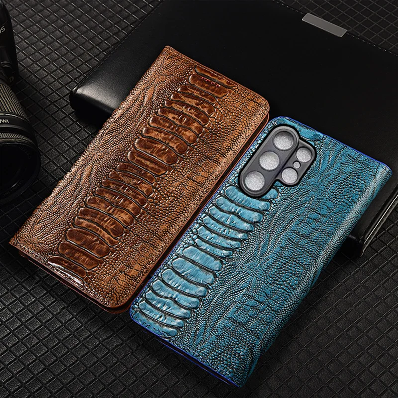 

Ostrich Pattern Genuine Leather Flip Case For Samsung Galaxy S20 S21 S22 S23 S24 S25 S26 FE Plus Ultra Edge Cover Card Cases