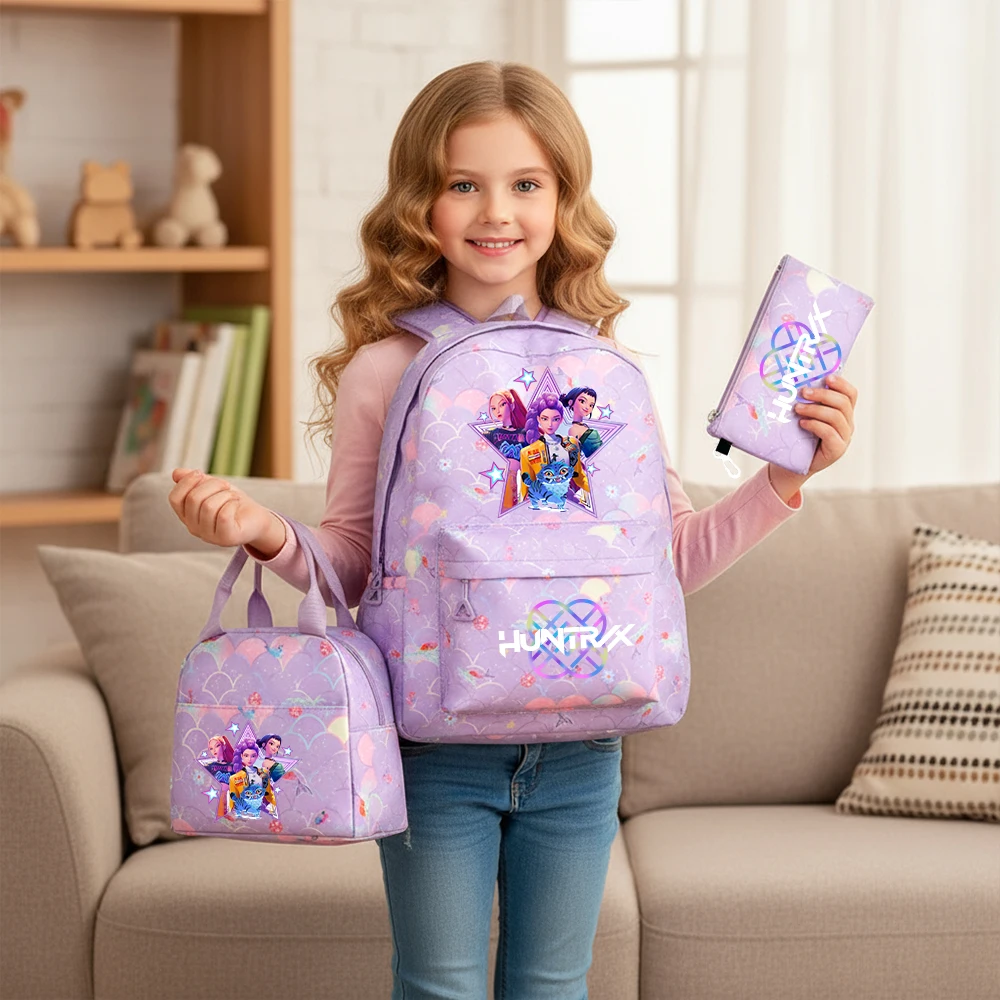 3 قطعة مجموعة KPop شيطان هنتر ظهره طالب المراهقين المدرسية فتاة مراهقة السفر التدرج Mochilas حقيبة الغداء حقيبة الظهر #1