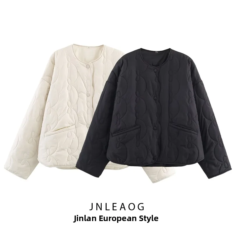 

Женская стеганая куртка с модным узлом, осенняя новинка JNLEAOG, длинная застежка на пуговицы из полиэстера с круглым узлом