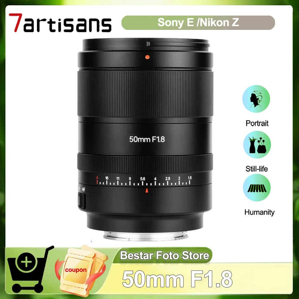 

7artisans AF 50mm F1.8 FE STM Large Aperture Full Frame Lens compatible with Nikon Z50 Sony A6000 for Outdoor Photography