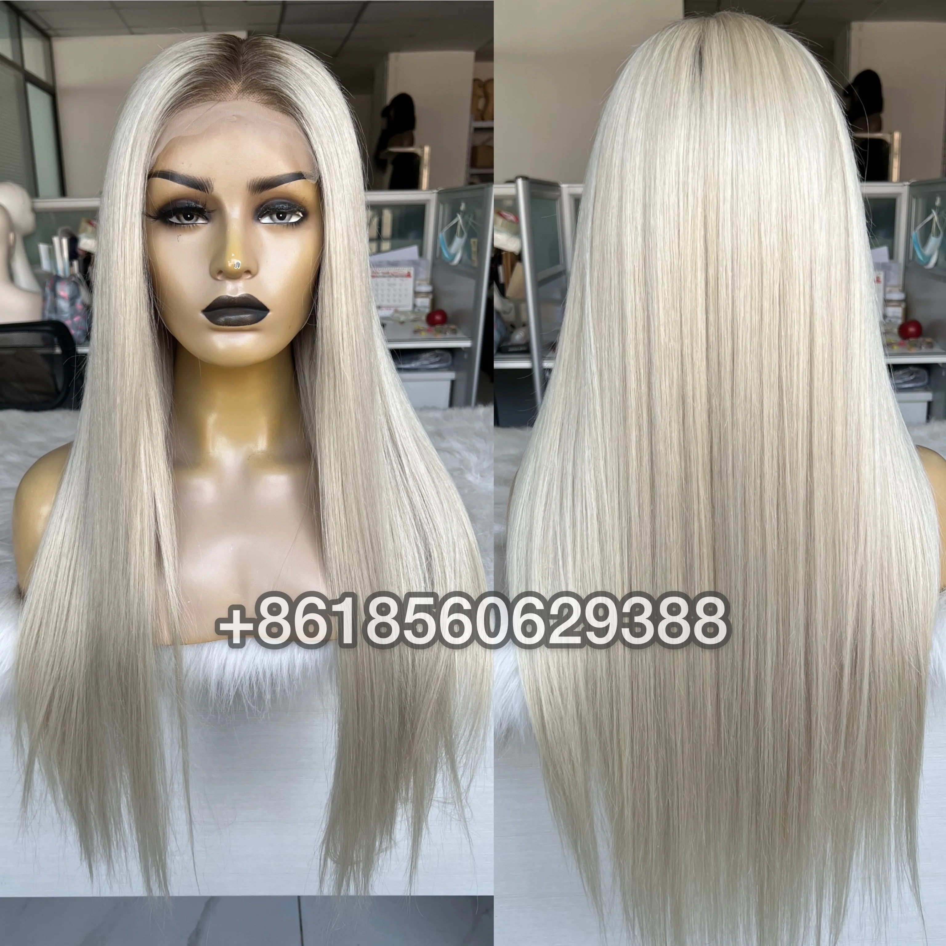 

QueenKing hair 13*6 Wig 200% Density Ombre ash blonde wig Silky Straight Preplucked Hairline 100% Brazilian Human Hair