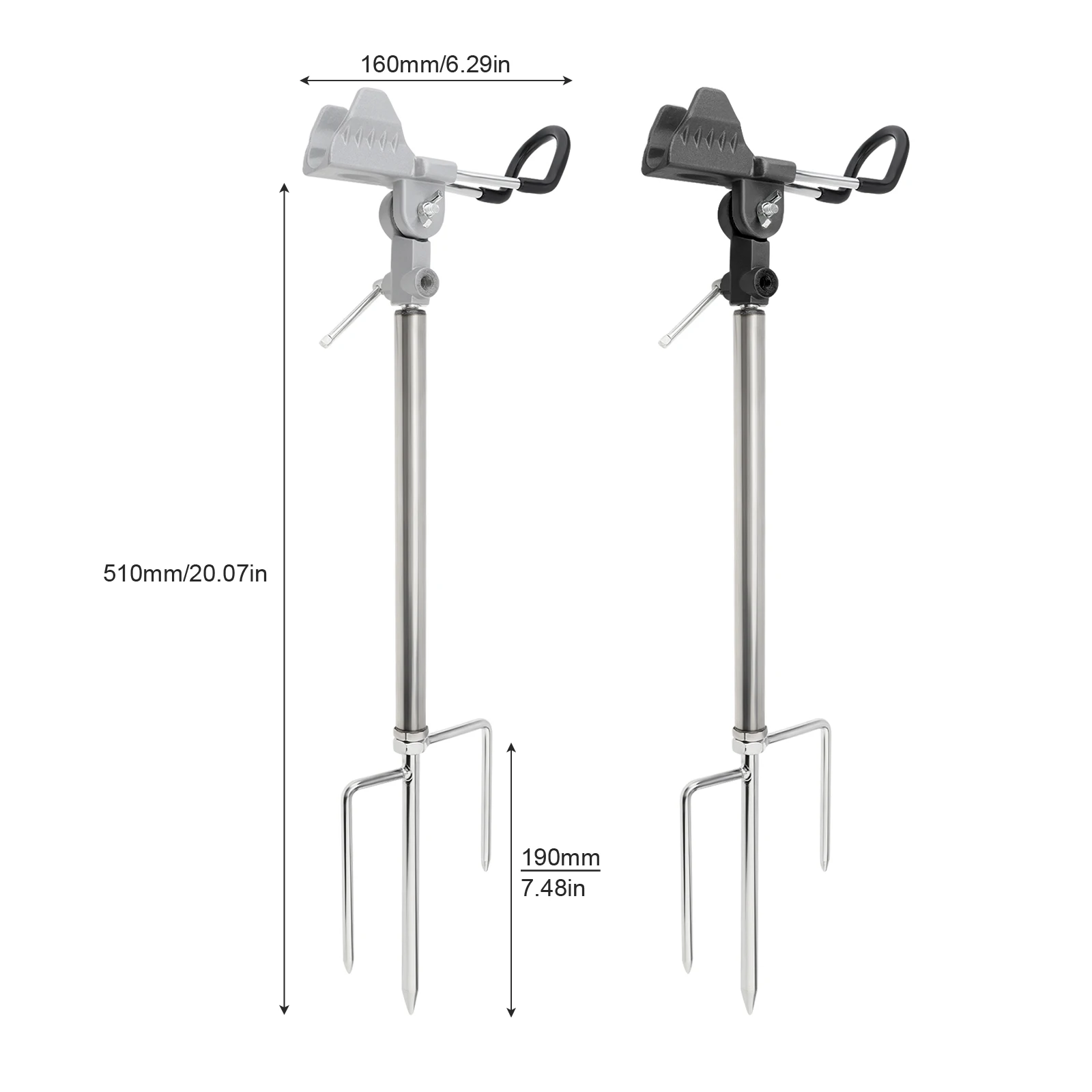 Stainless   Steel Three legged Fishing Rod Support Stand for Ground / Beach, Adjustable & Detachable Fishing Pole Holder