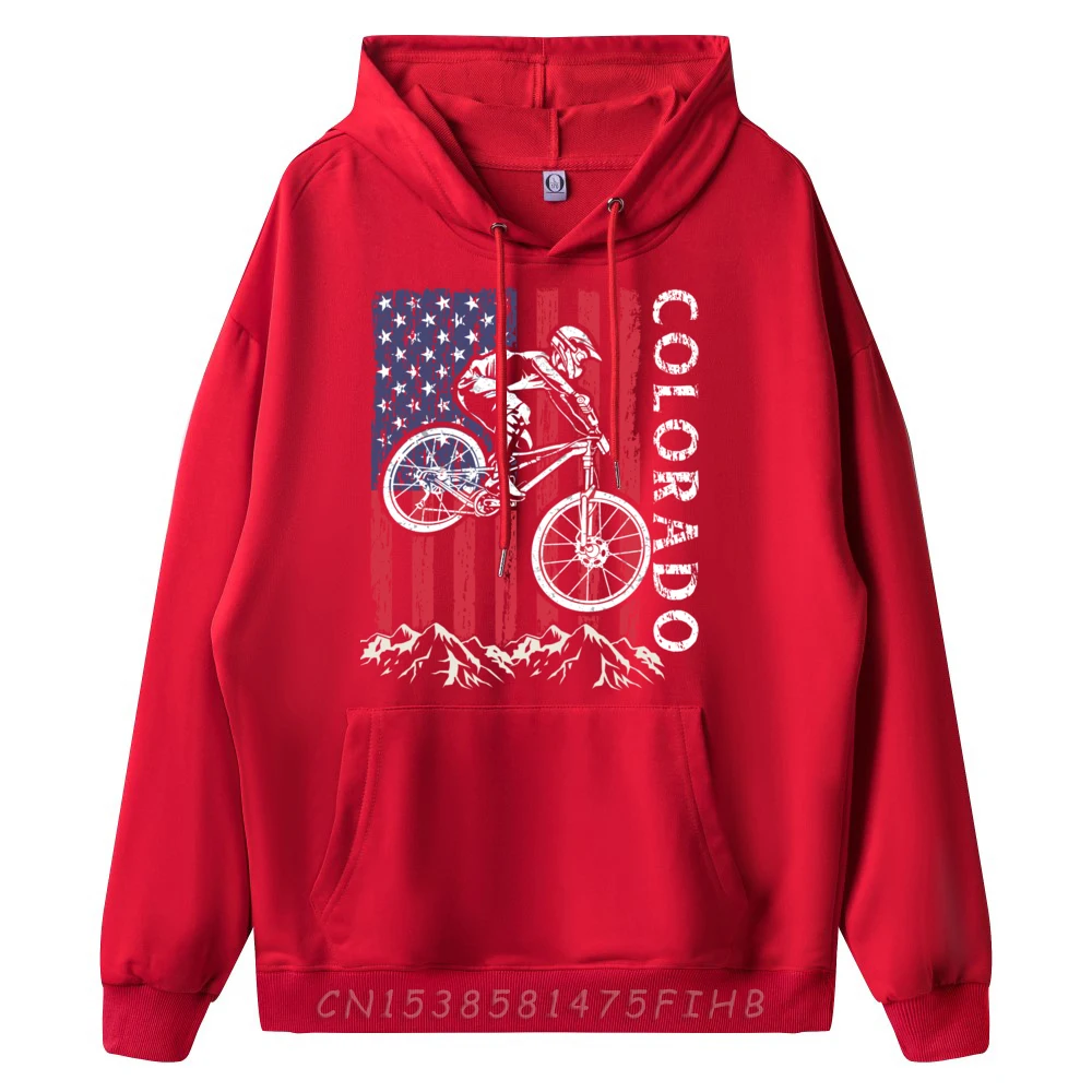 Mountain Bike Colorado Mtb Downhill Biking Usa American Flag White Hoodie Men Men's Clothing Oversized Graphic