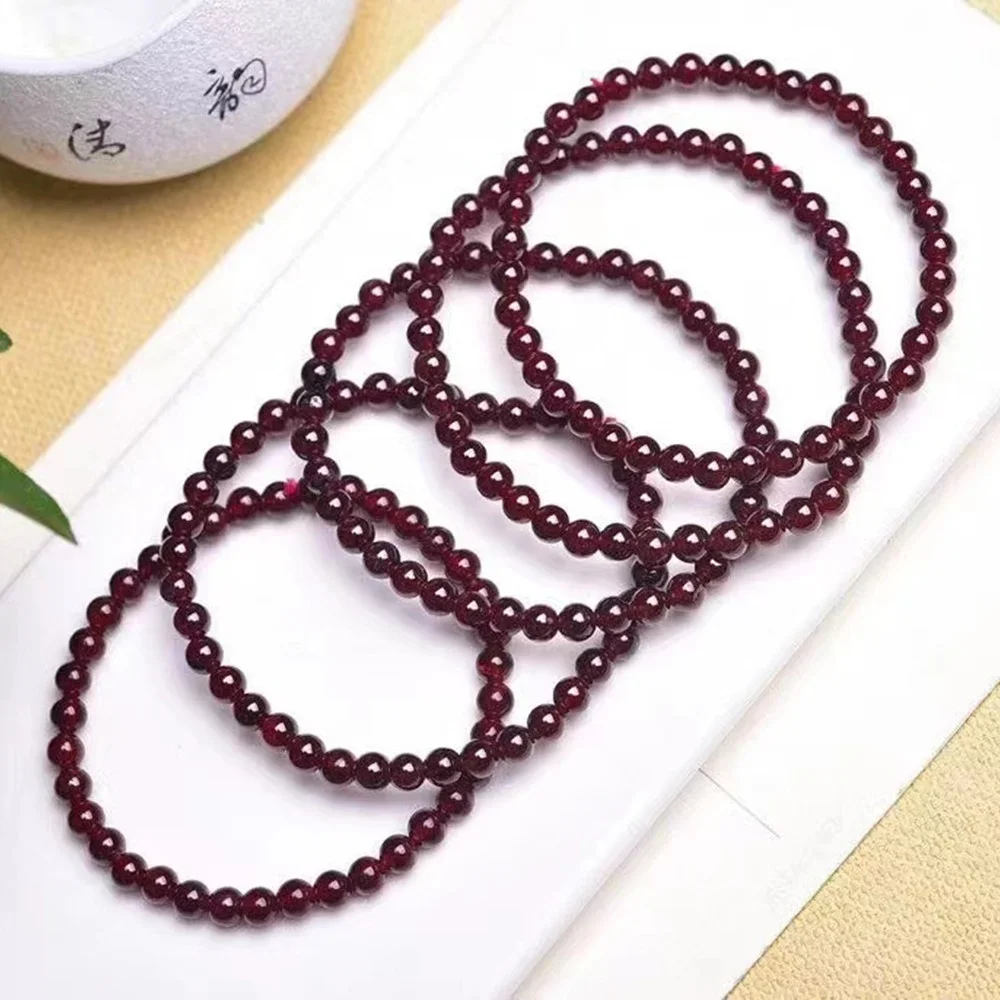 Pulsera de cuentas de piedra Natural para mujer, brazalete de cuentas de jaspe de cristal de energía curativa, color rojo vino, granate, 5mm, regalo