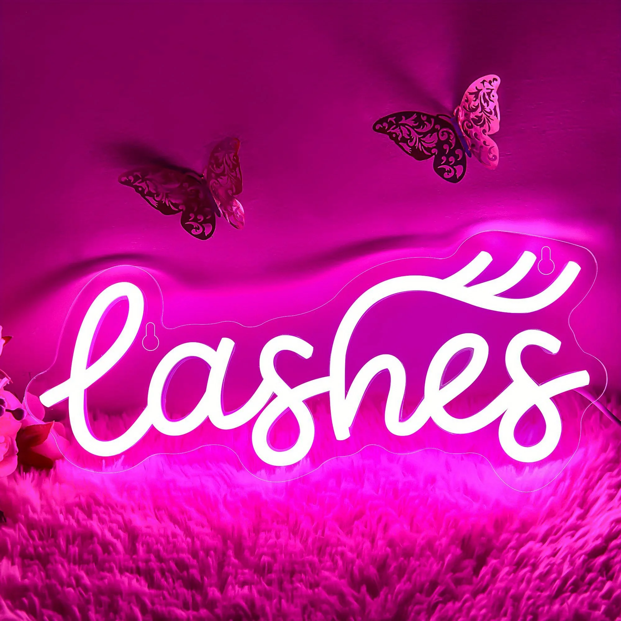 

Lashes LED Neon Signs - Beauty Fashion, USB Powered with Dimming for Beauty Salons, Powder Rooms and Party Decorations