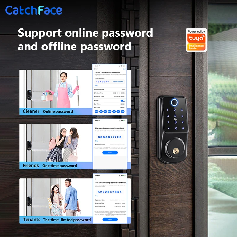 Tuya APP WIFI Automatic Electronic Keyless Deadbolt Smart Door Lock With Digital Fingerprint IC Card Mechanical Key Home