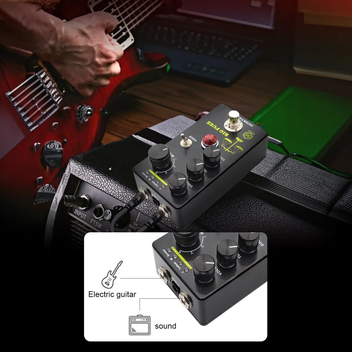 

Mosky Big Fuzz Effect Pedal Fuzz Guitar Magnetic Effect Device with 4 Buttons Suitable for Guitar Bass Instrument Accessories