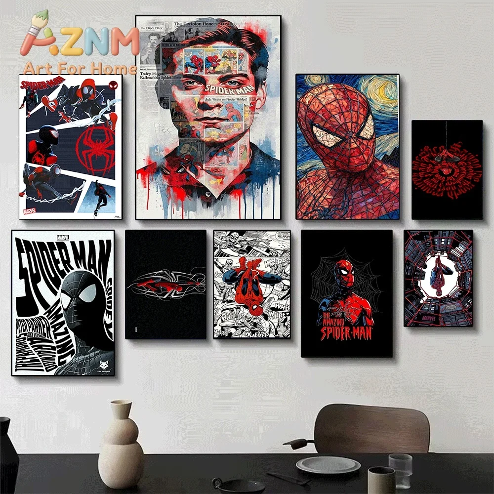 Spider Man Into The Spider Verse Canvas Wall Art No Frame Miles Morales Superhero Comic Poster Print Home Bedroom Living Room - view 3