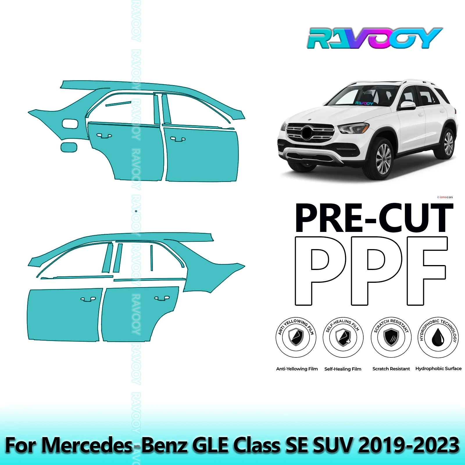 

For Mercedes-Benz GLE Class SE SUV 2019-2023 8.5mil Clear Matte Pre-Cut PPF Door & A/B Pillar Kit TPU Paint Protection Film Set