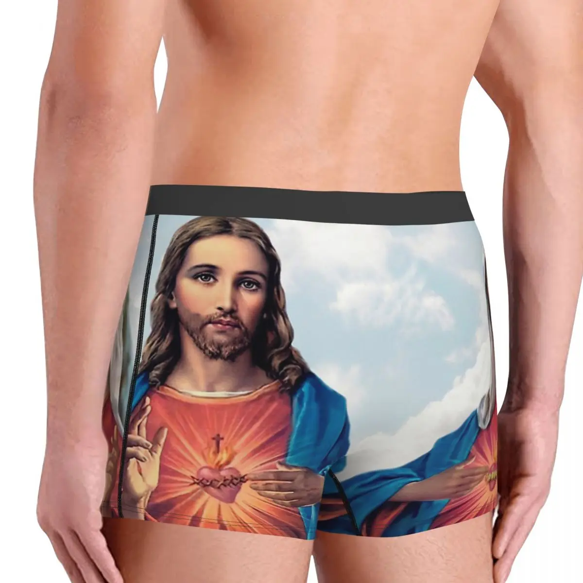 Sacred And Immaculate Hearts With Sky Background Jesus Christ Nativity Underpants Breathbale Panties Men\'s Shorts Boxer Briefs