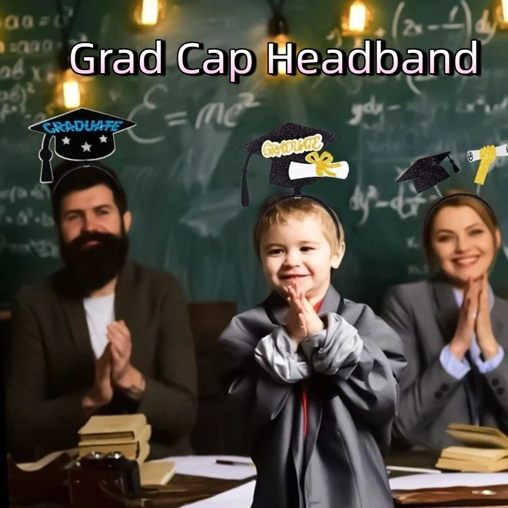 Celebrate Graduation Cap Headband Non-slip Shiny Bachelor Cap Hair Hoop Personality Colorful Graduation Hat Hairband