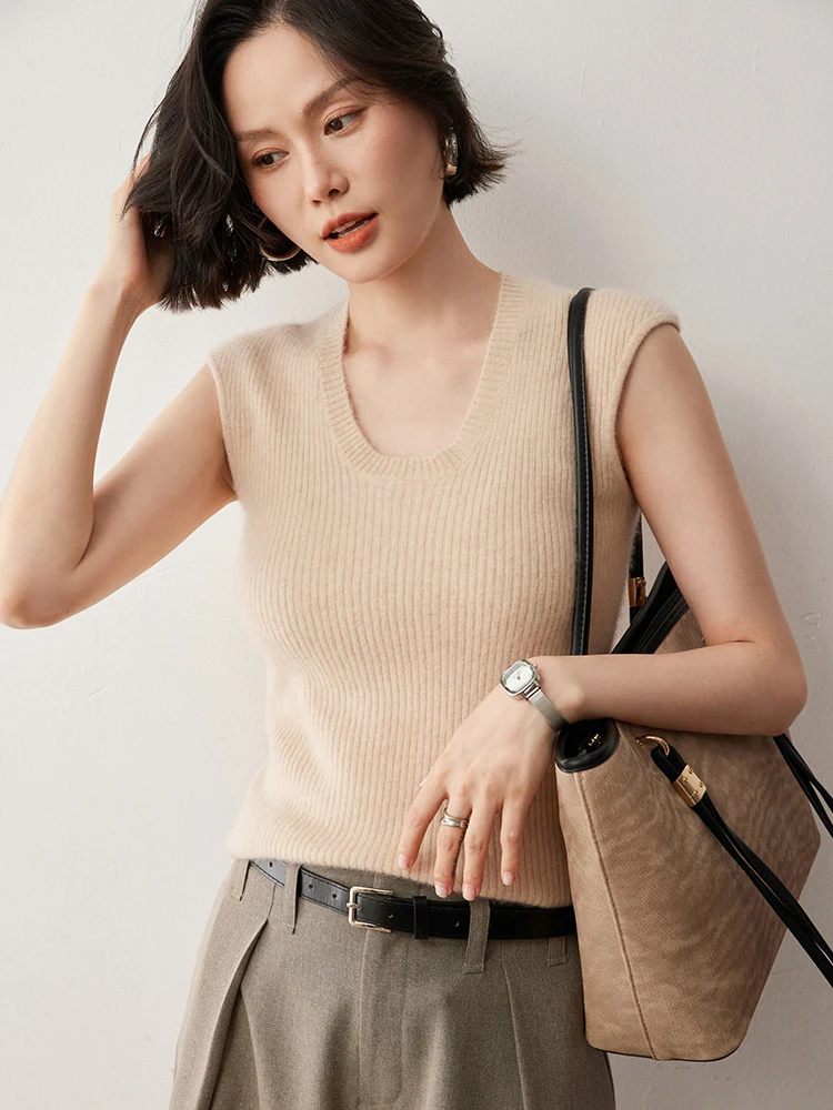 

Slim Vest Women's Basic U-Neck Flying Sleeveless Vest Pullover Sweater Autumn Winter 100% Cashmere Vest Knit Waistcoat Clothes