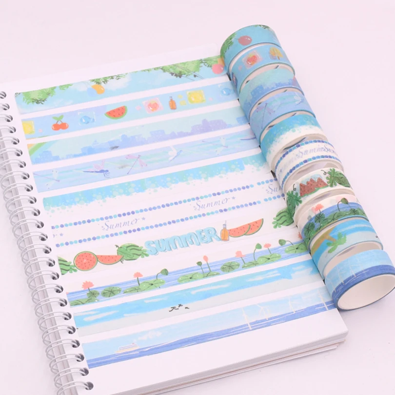 10Pcs Seasons Washi Tapes School Supplies Summer Washitape Decorative Adhesive Tape Kawaii Stationery Scrapbooking Masking Tape