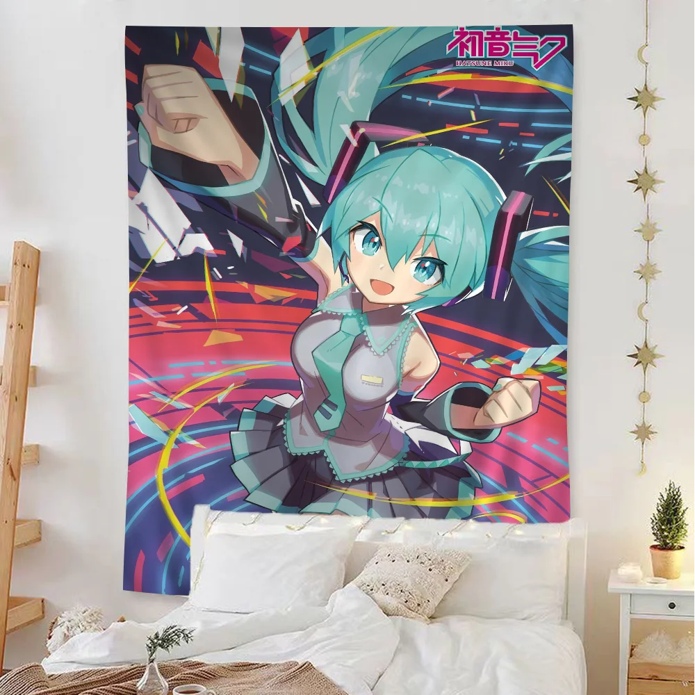 H-Hatsunes M-Miku DIY Wall Tapestry Hanging Tarot Hippie Wall Rugs Dorm Home Decor