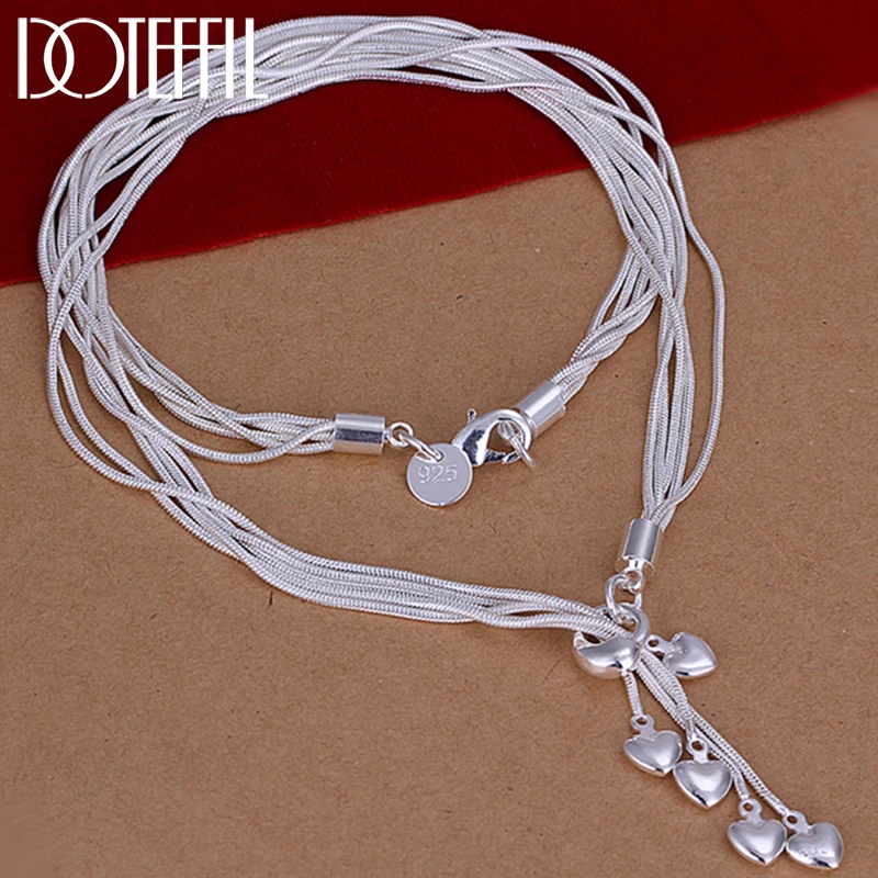 

DOTEFFIL 925 Sterling Silver Five Snake Chain Heart Necklace For Woman Wedding Engagement Fashion Jewelry