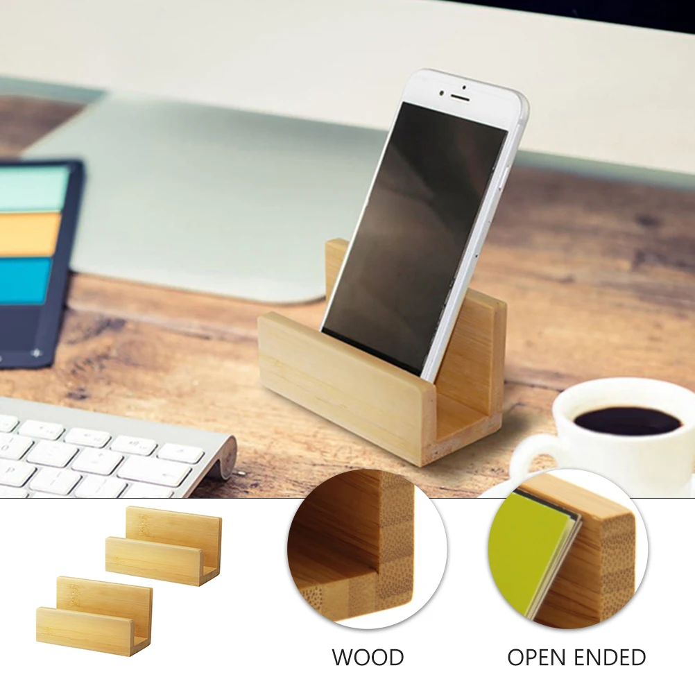 

2 pcs Premium Natural Wood Business Cards Holder Cards Display Device Office Home Desktop Decoration Environmentally Friendly