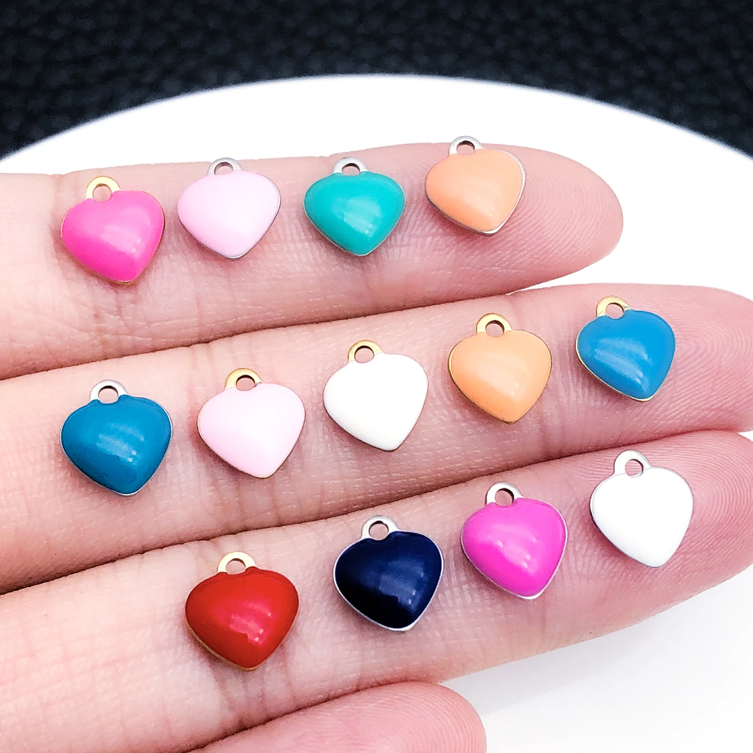 10pcs 8x9mm Gold Silvery Stainless Steel Mini Hearts Charms Enamel Pendants for Jewelry Making DIY Necklace Bracelet Earrings