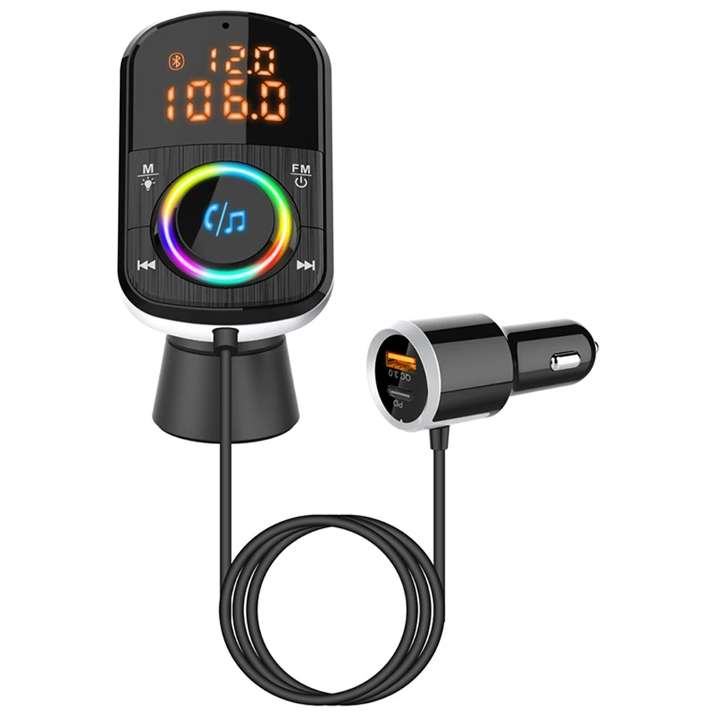 

ABHX-BC71 Car Bluetooth 5.0 FM Transmitter QC3.0 Fast Charge PD Car Charger MP3 Player Adapter With Ambient Light 12V-24V