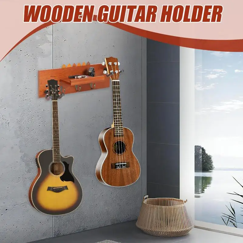 

Guitar Wall Mount Wooden Guitar Wall Rack Space-Saving Bass Organizer Holder For Banjo Mandolin Ukulele Storage Shelf