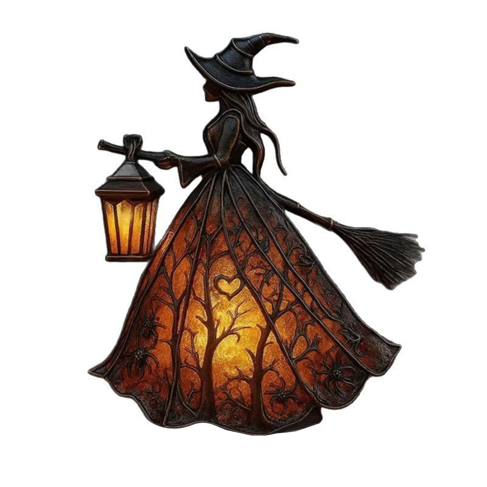 Resin Halloween Witch LED Lights Multi-Purpose Handcrafted Stained Glass Witch Lamps Retro Resin Accent Lamp Housewarming Gift