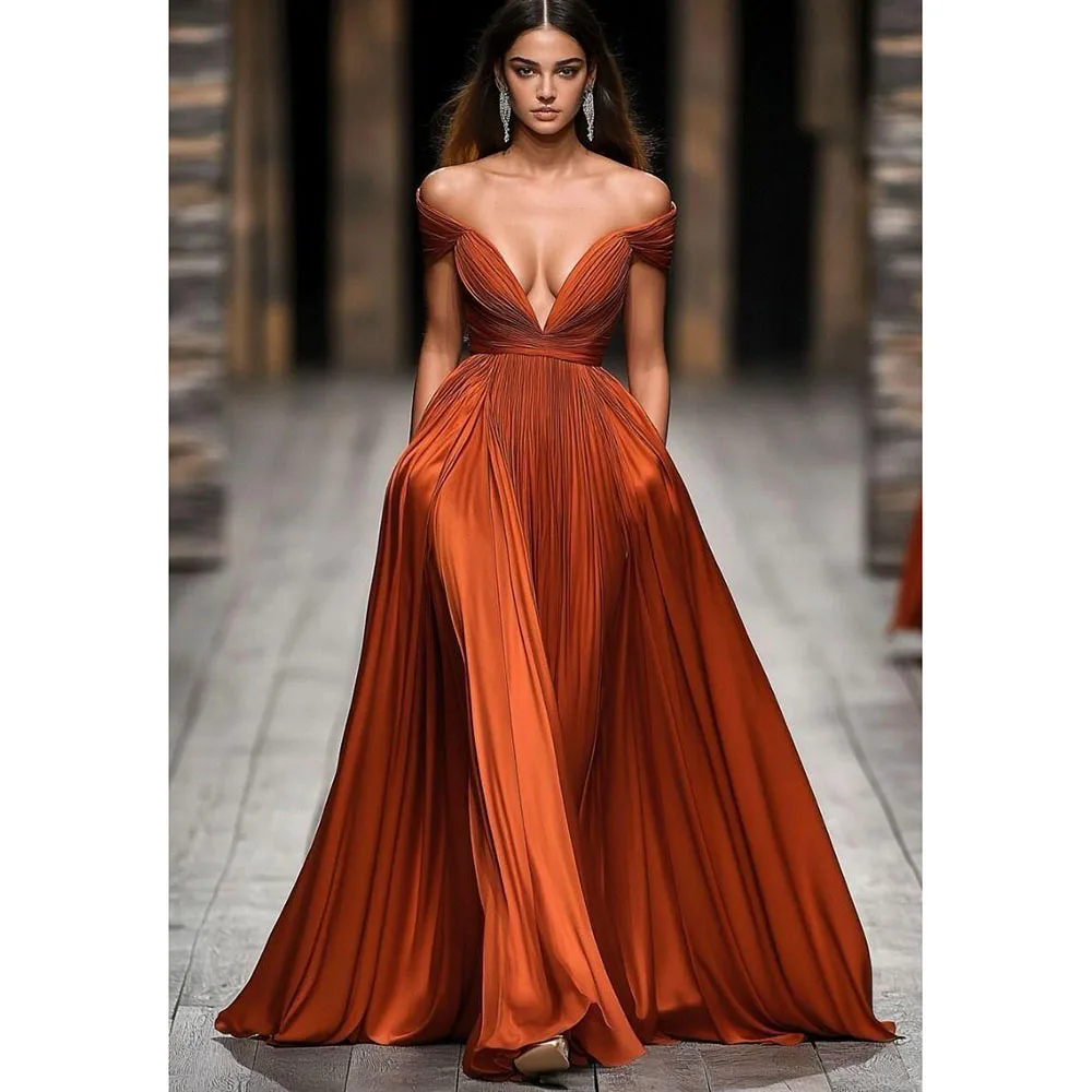 

Classic Prom Party Banquet Dresses Off The Shoulder Mmeriad High Quality Short Sleeves Formal Occasion Female Gowns Fashion