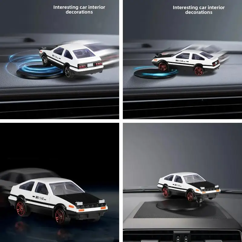 Rotating Drift Car Model Ornament with Swing Tail, Creative Toy Decor for Universal Car Dashboard Interior Decoration