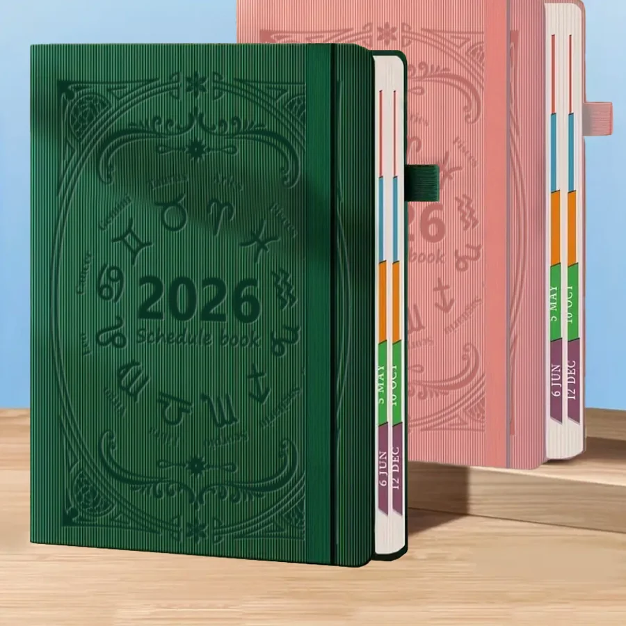 2026 Annual Plan Notebook A5 Texture PU Portable Calendar 400 Page Calendar Notebook Creative Daily Plan Calendar Reminder