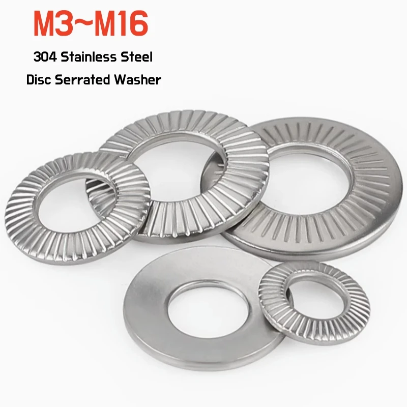 5~100pcs Disc Spring Serrated Lock Washer M3 M4 M5 M6 M8 M10 M12 M16 304 A2 Stainless Steel Conical Knurled Elastic Gasket