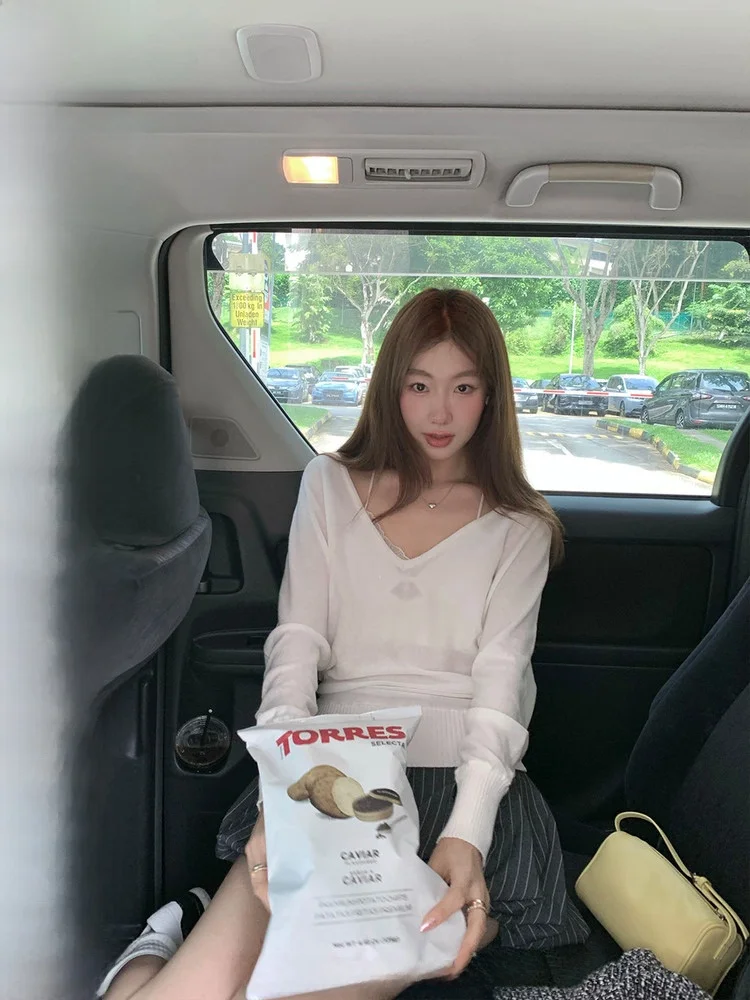 

Ranwear Light Weight V-Ne Knitted T-irt Sunscreen Cover up in Pastel Color Korean Sle Cotton Polyester Fiber