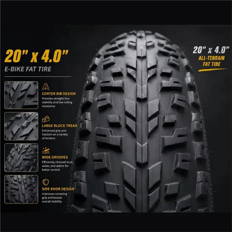 ABHS-20"X4.0 Foldable Fat Tire For E-Bike, All-Terrain Mountain Snow Beach Bicycle Tire, Puncture Resistant Wide Tire